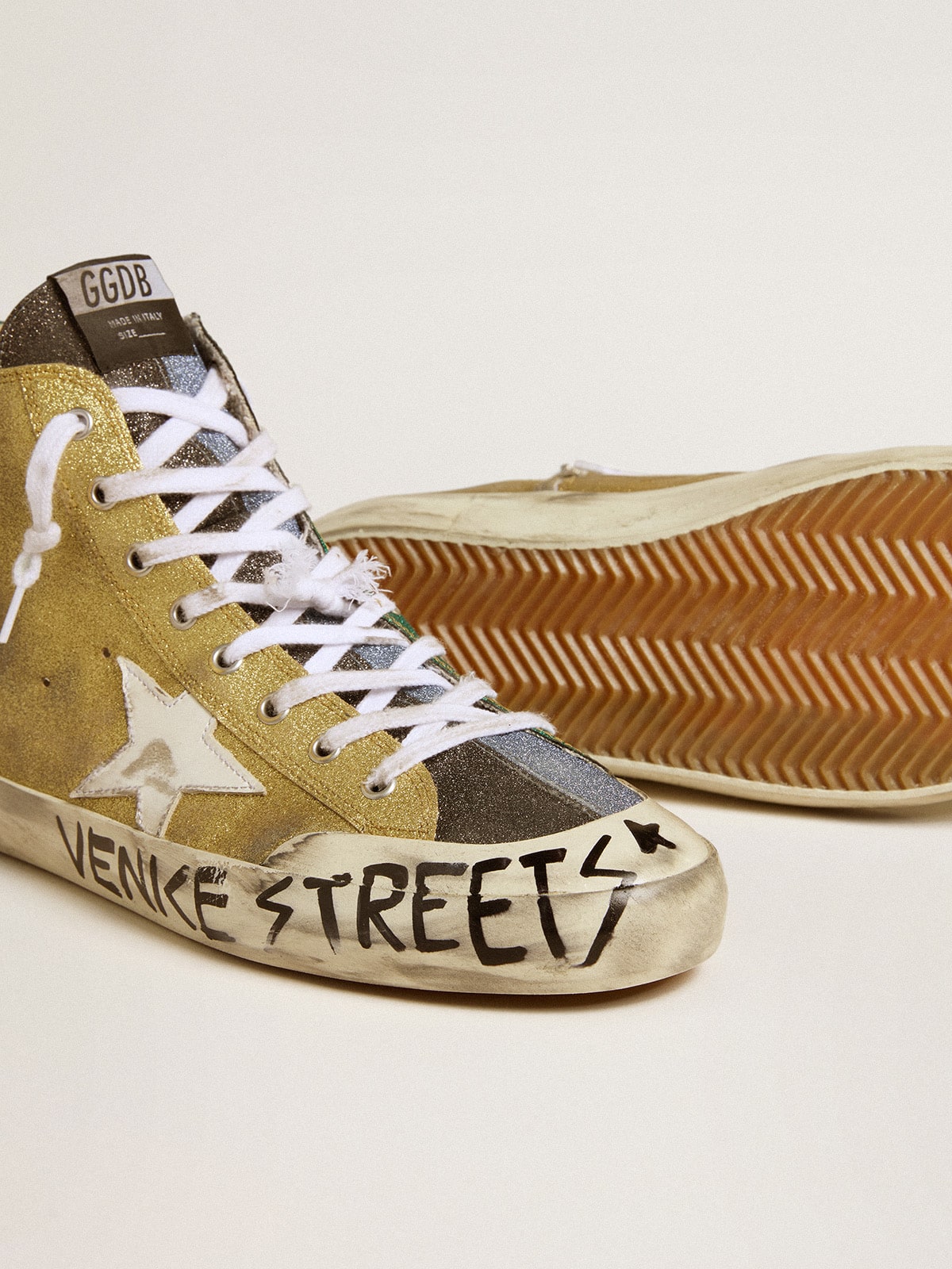 Men's Francy LAB in golden glitter with white leather star| Golden Goose