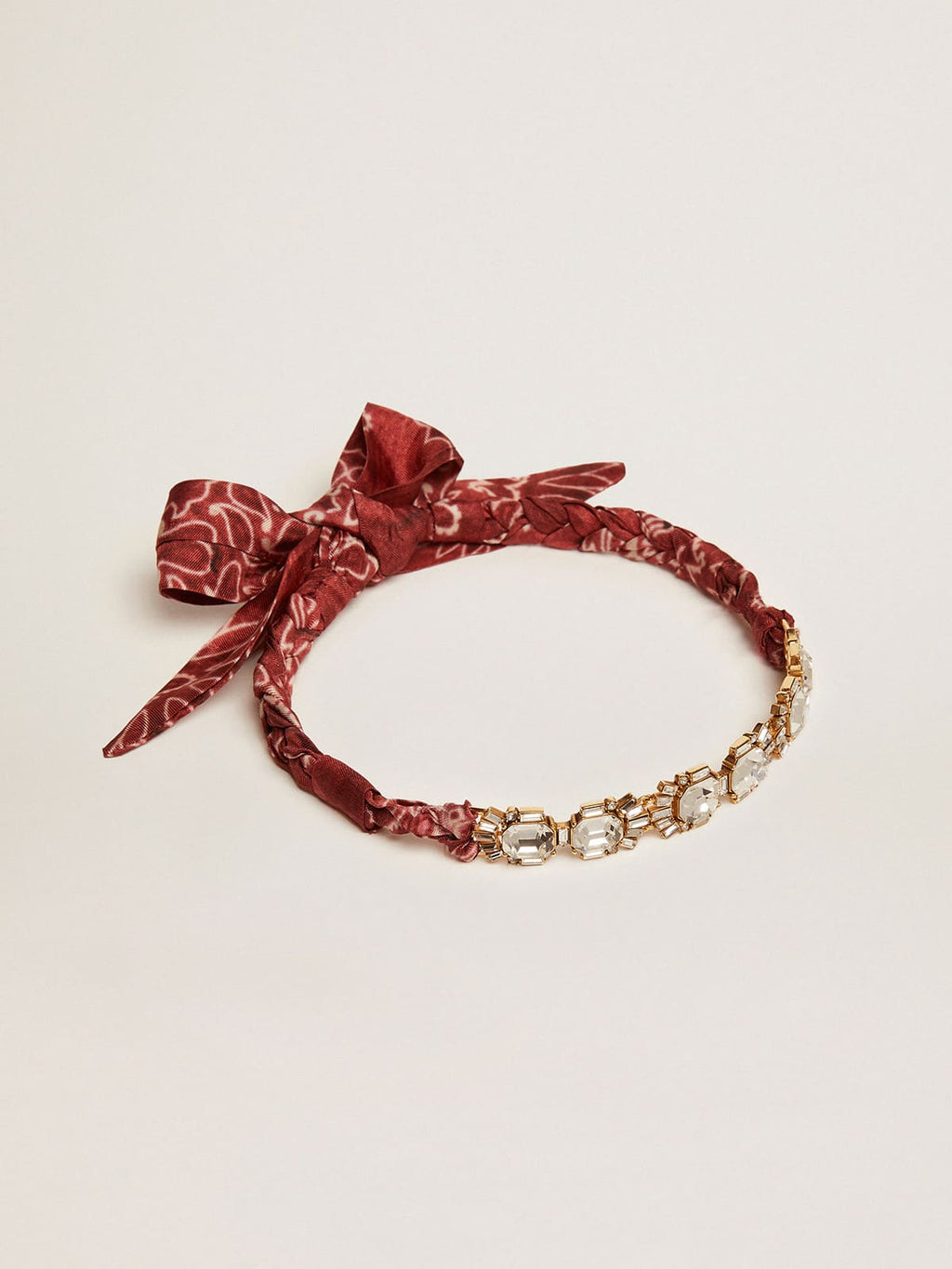 Women's necklace in antique gold color with crystals and printed scarf| Golden Goose