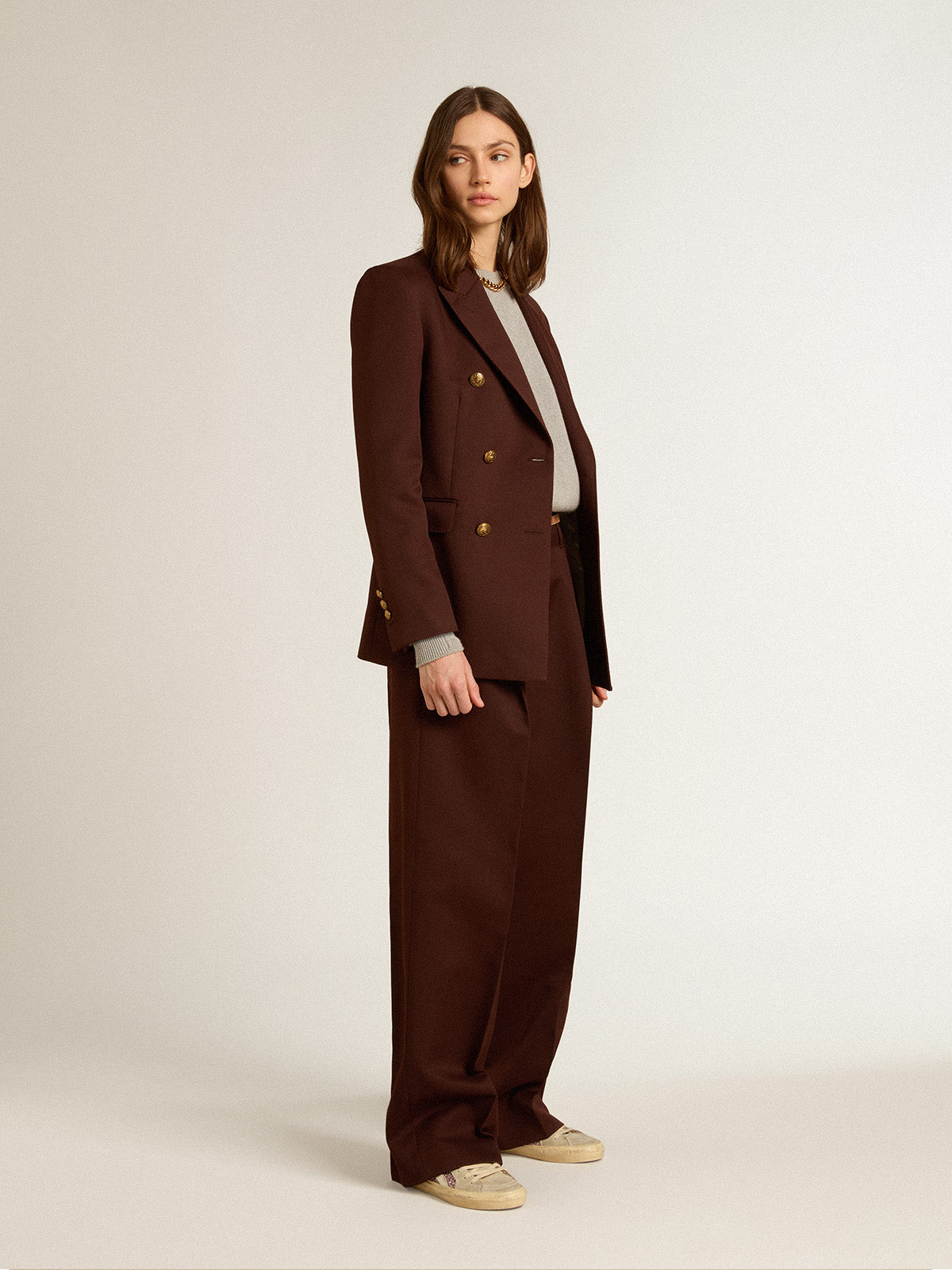 Women's pants in coffee-colored wool gabardine| Golden Goose