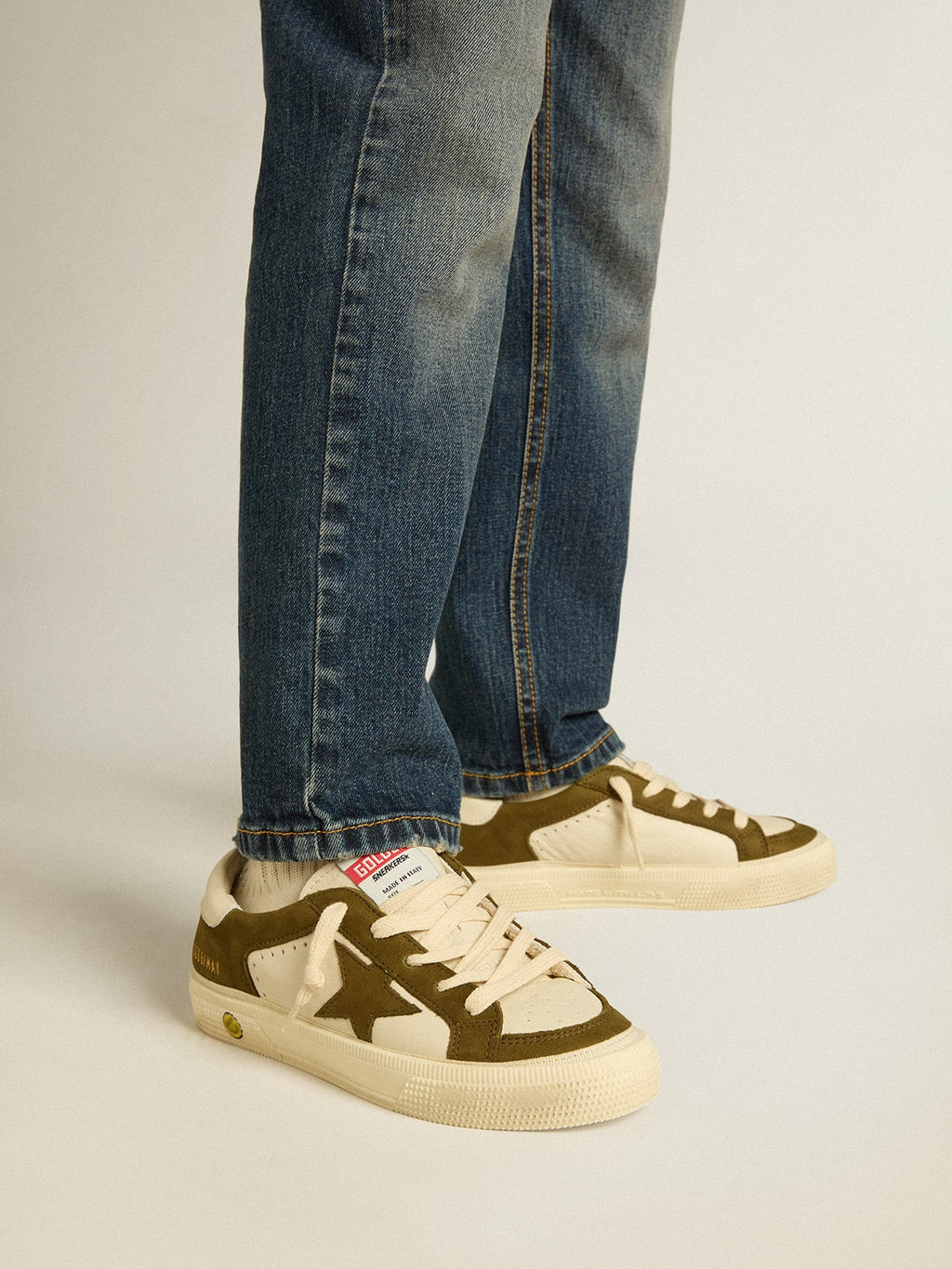 May Junior in white and military green leather| Golden Goose