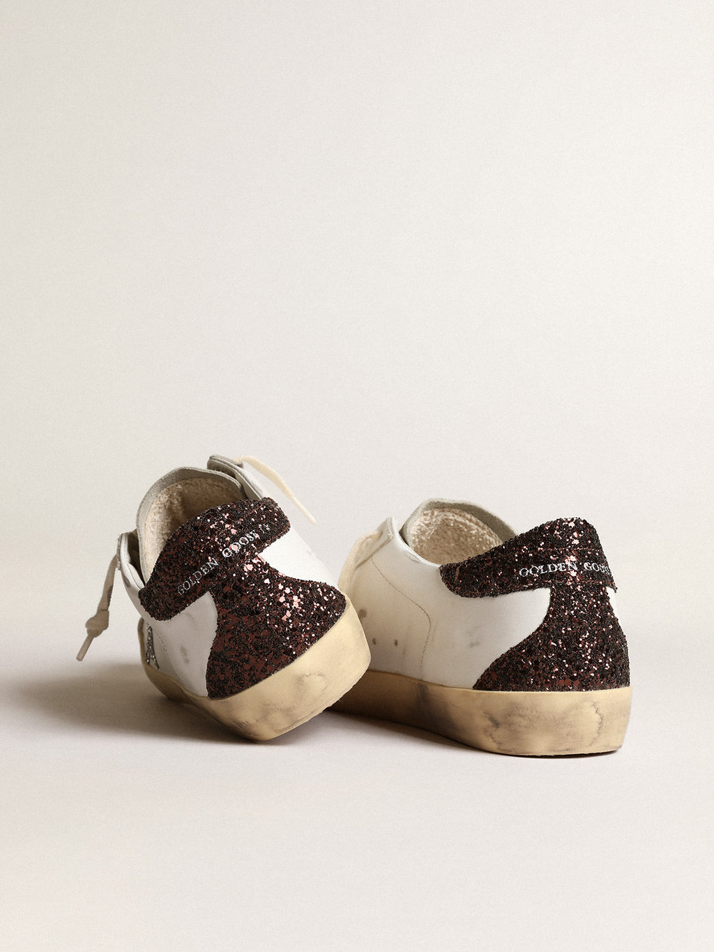 Super-Star with silver star and brown glitter heel tab| Golden Goose