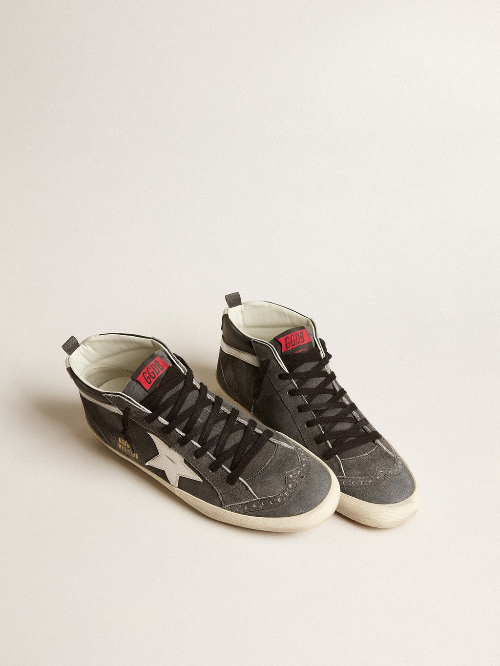 Mid Star in black suede with white leather star and silver flash| Golden Goose