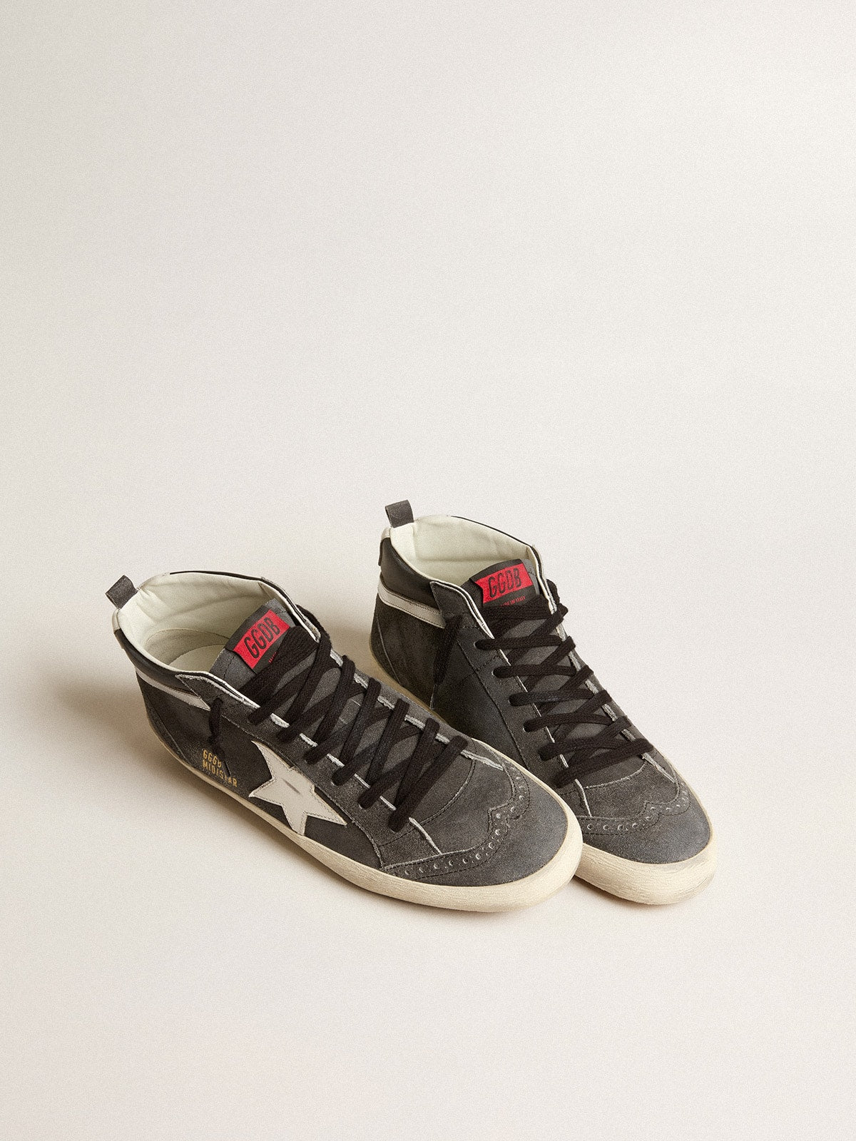 Mid Star in black suede with white leather star and silver flash| Golden Goose