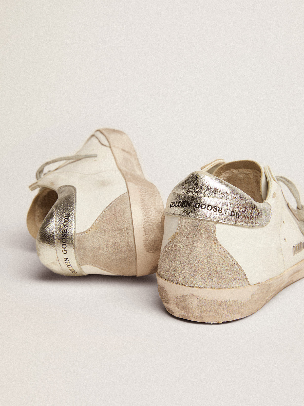 Women's Super-Star with silver heel tab and metal stud lettering| Golden Goose