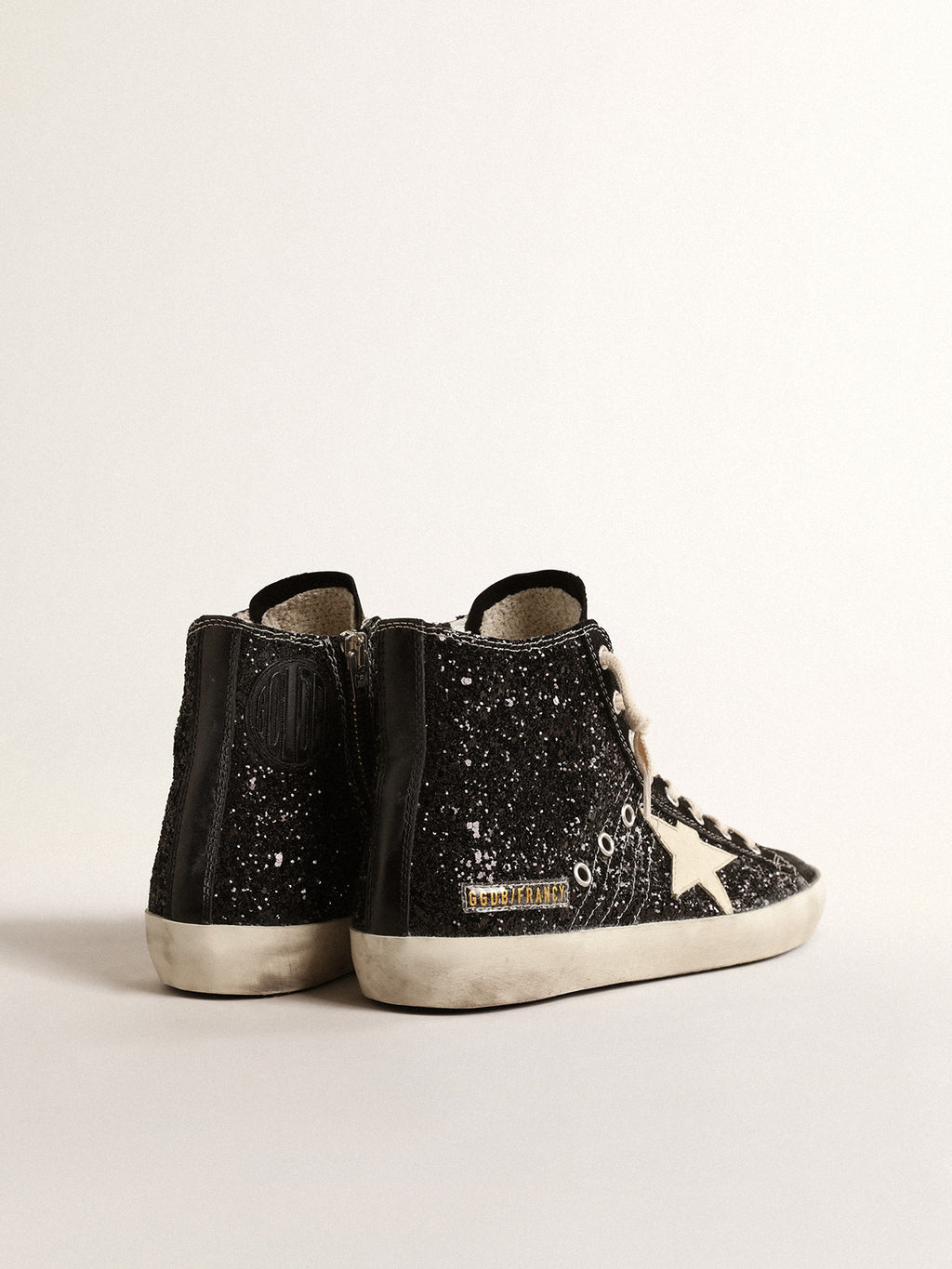Francy Penstar LTD in glitter with ivory star and black heel tab| Golden Goose
