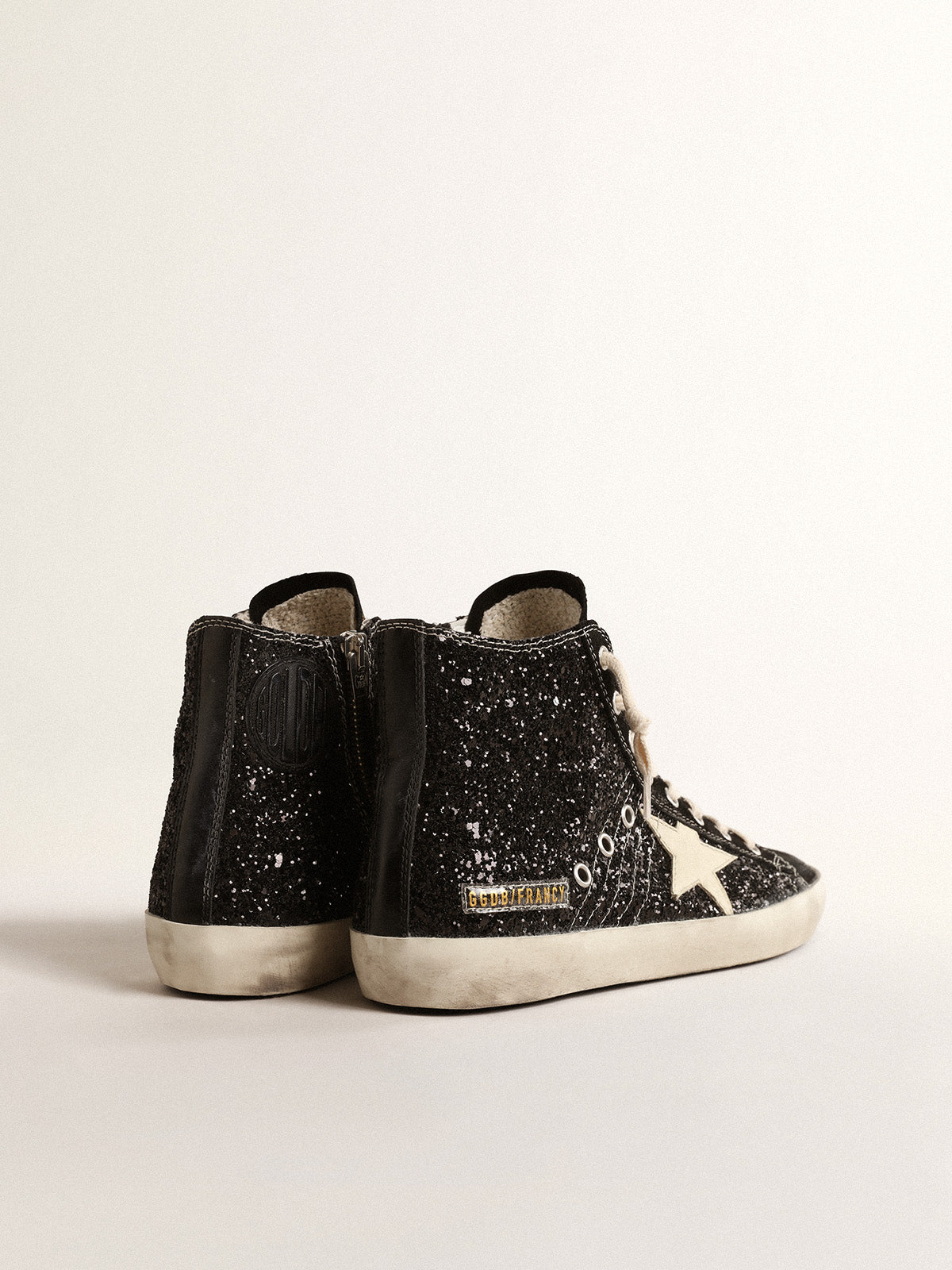 Francy Penstar LTD in glitter with ivory star and black heel tab| Golden Goose