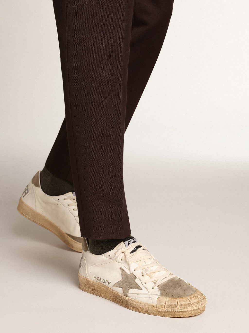 Men's Ball Star LTD sneakers in white nappa leather with dove-gray suede star and heel tab| Golden Goose