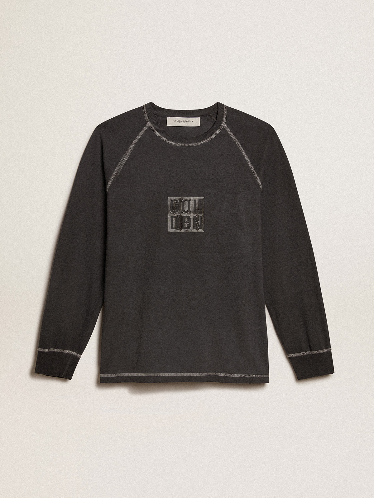 Anthracite T-shirt with white lettering on the front| Golden Goose