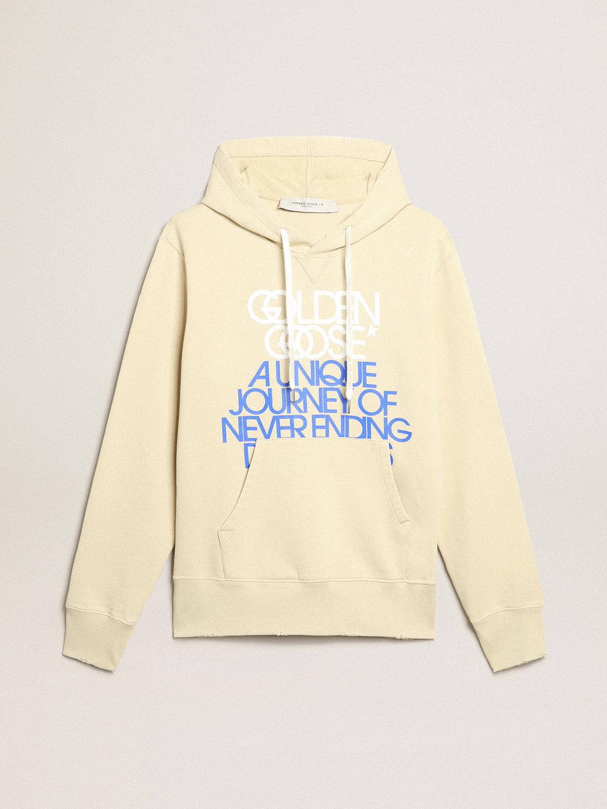 Marzipan-colored sweatshirt with lettering on the front| Golden Goose