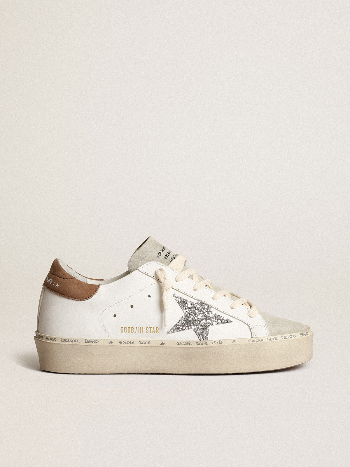 Hi Star with silver glitter star and dove-gray nubuck heel tab| Golden Goose