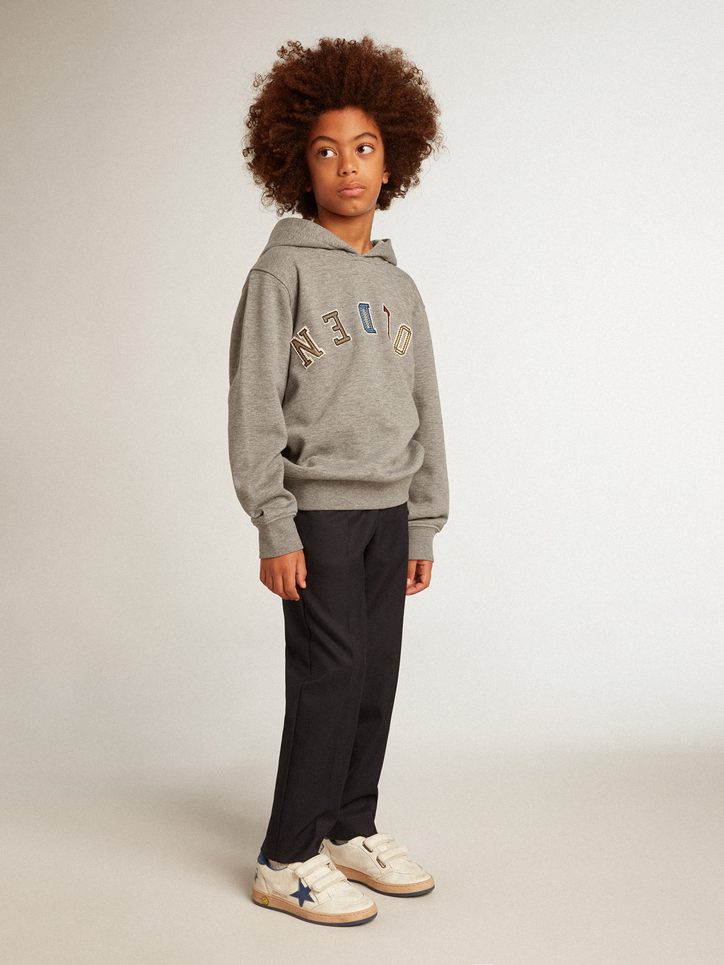 Boys' gray cotton hooded sweatshirt| Golden Goose