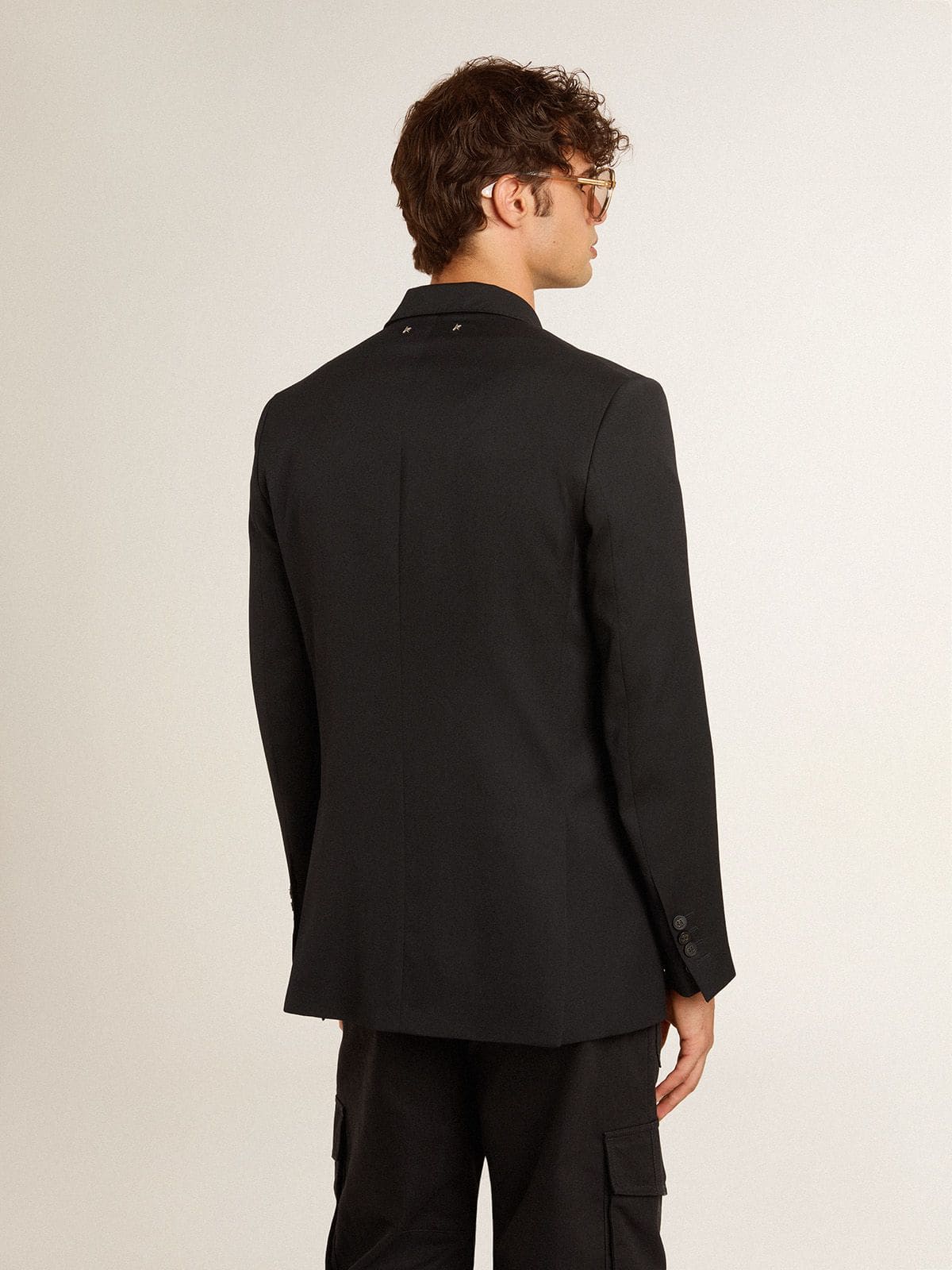 Men's black double-breasted blazer with button fastening| Golden Goose