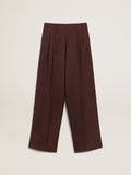 Women's pants in coffee-colored wool gabardine| Golden Goose