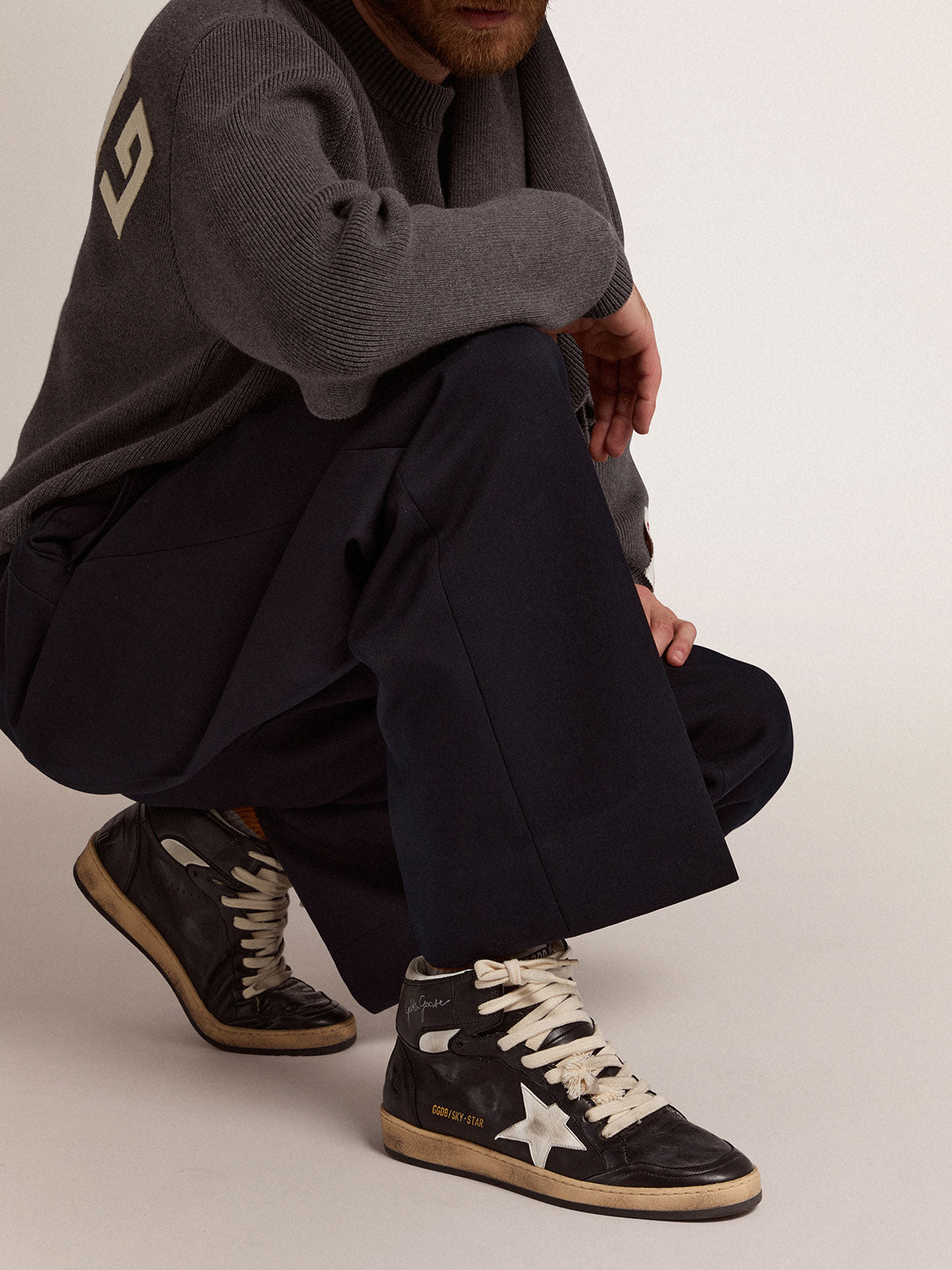 Men's Sky-Star in black nappa with white star| Golden Goose