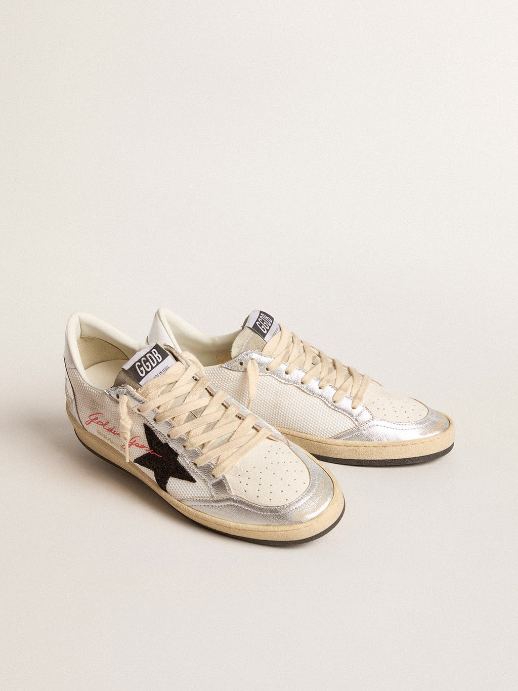 Ball Star in white mesh with black glitter star and silver inserts| Golden Goose