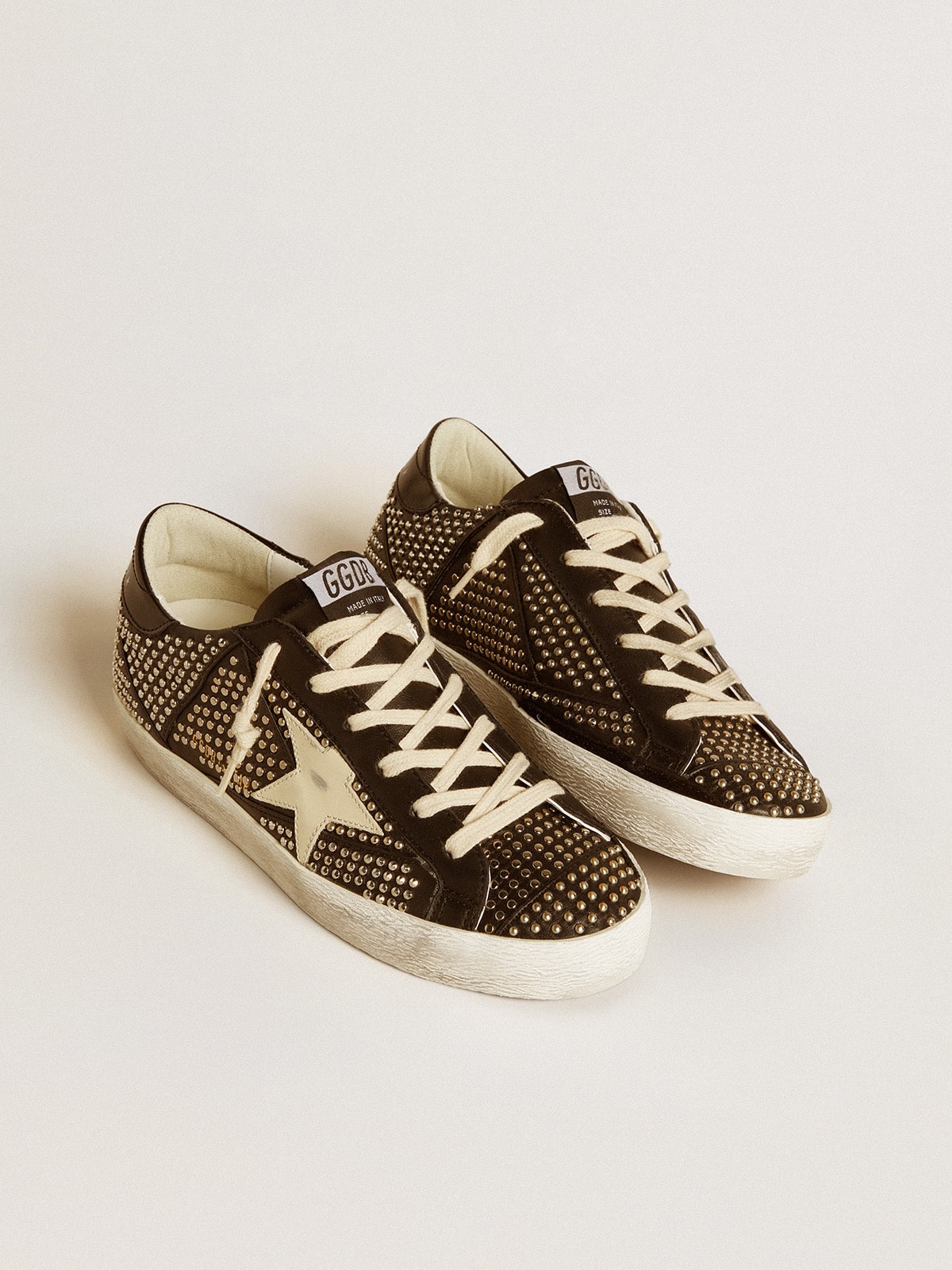 Women's Super-Star in studded black nappa with white leather star| Golden Goose