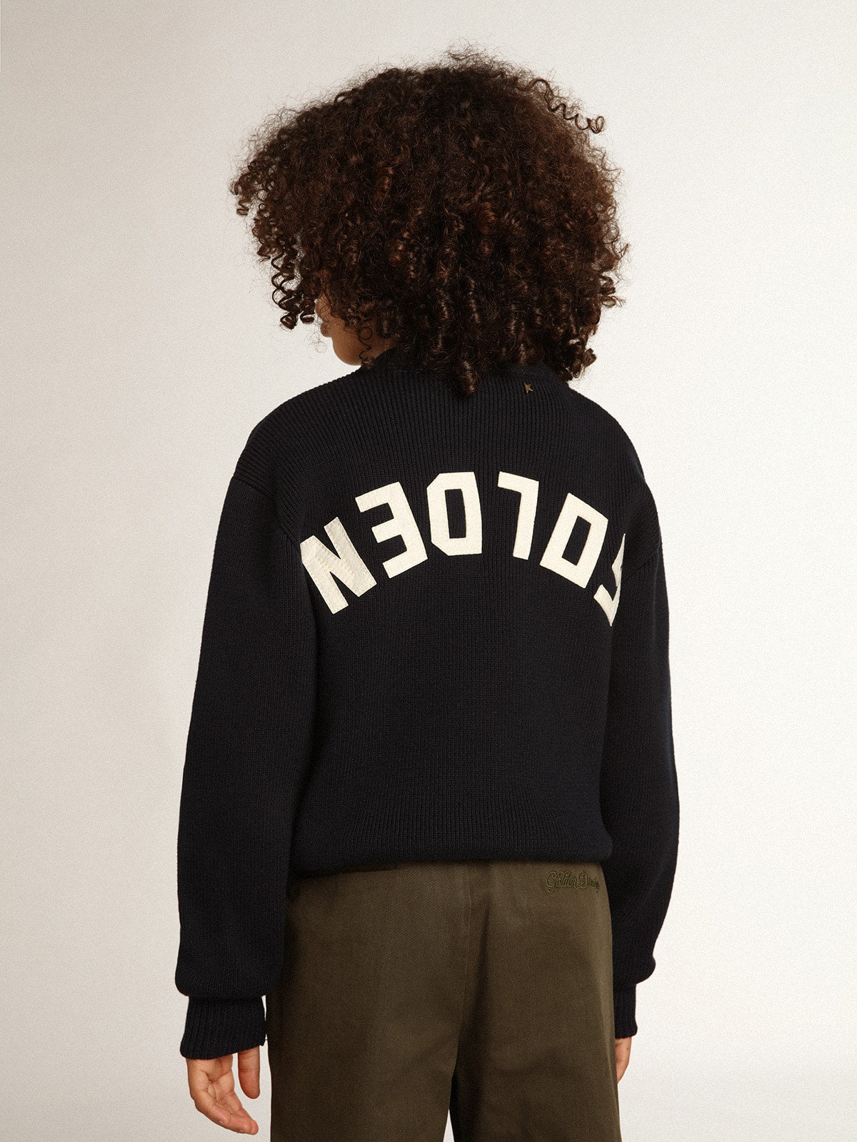 Round-neck sweater in dark blue cotton| Golden Goose