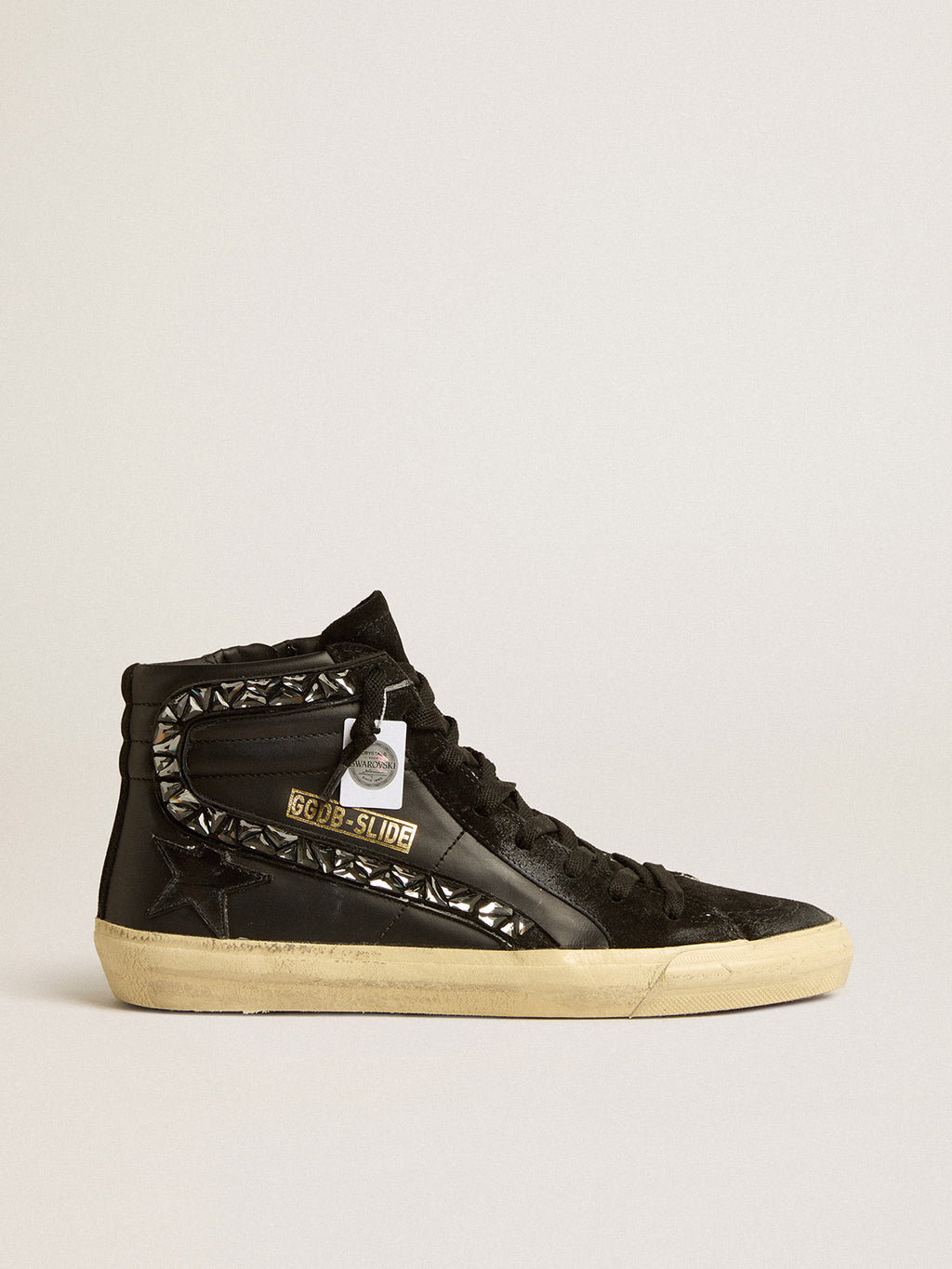 Slide in leather with black star and crystal flash| Golden Goose