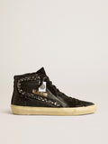 Slide in leather with black star and crystal flash| Golden Goose