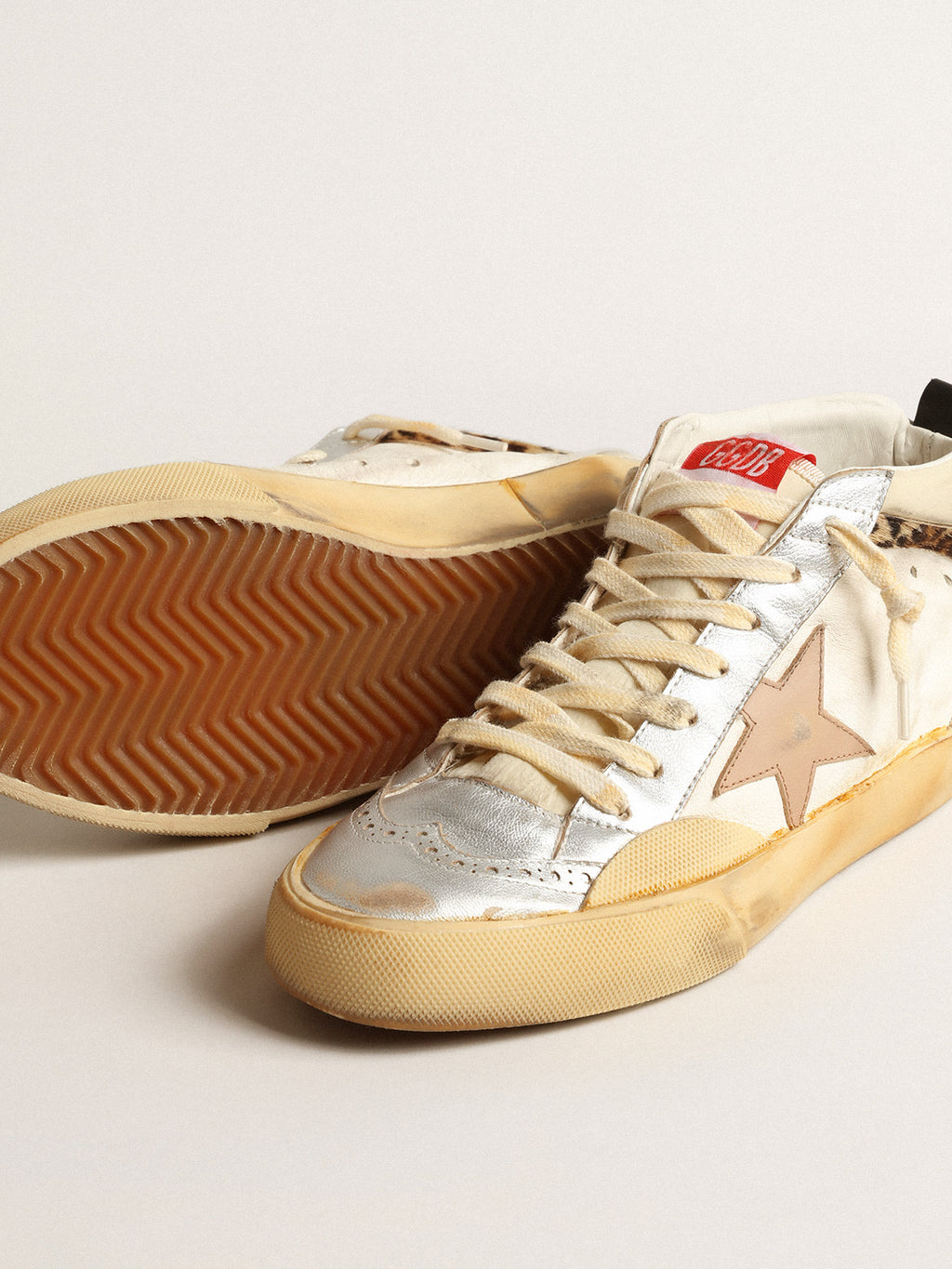 Mid Star LTD with silver metallic leather inserts and pink star| Golden Goose