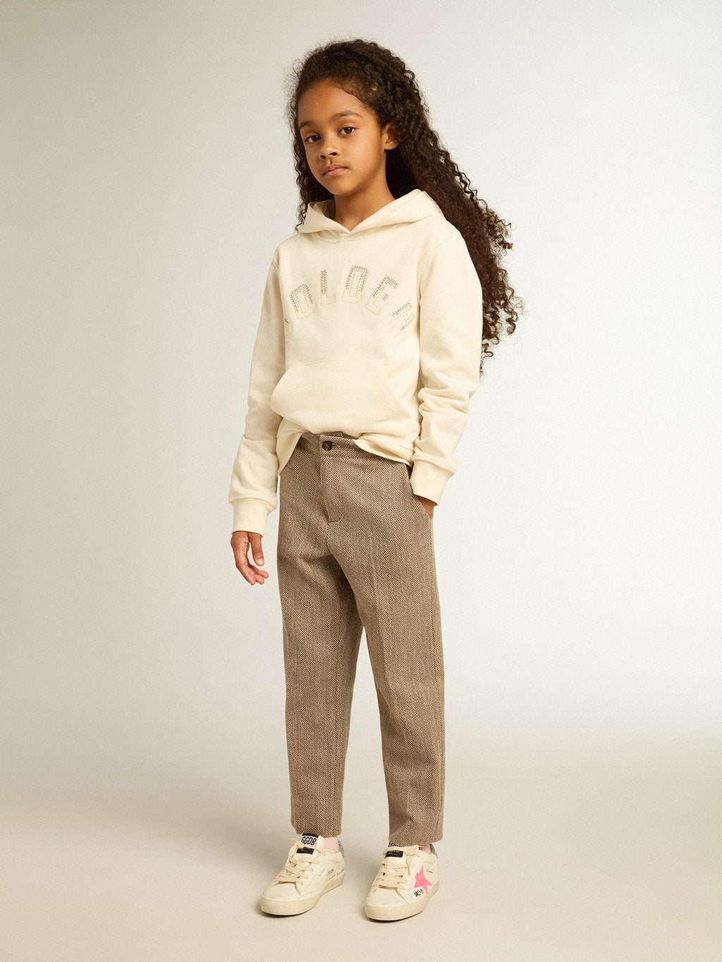 Hooded sweatshirt in aged white with patches| Golden Goose