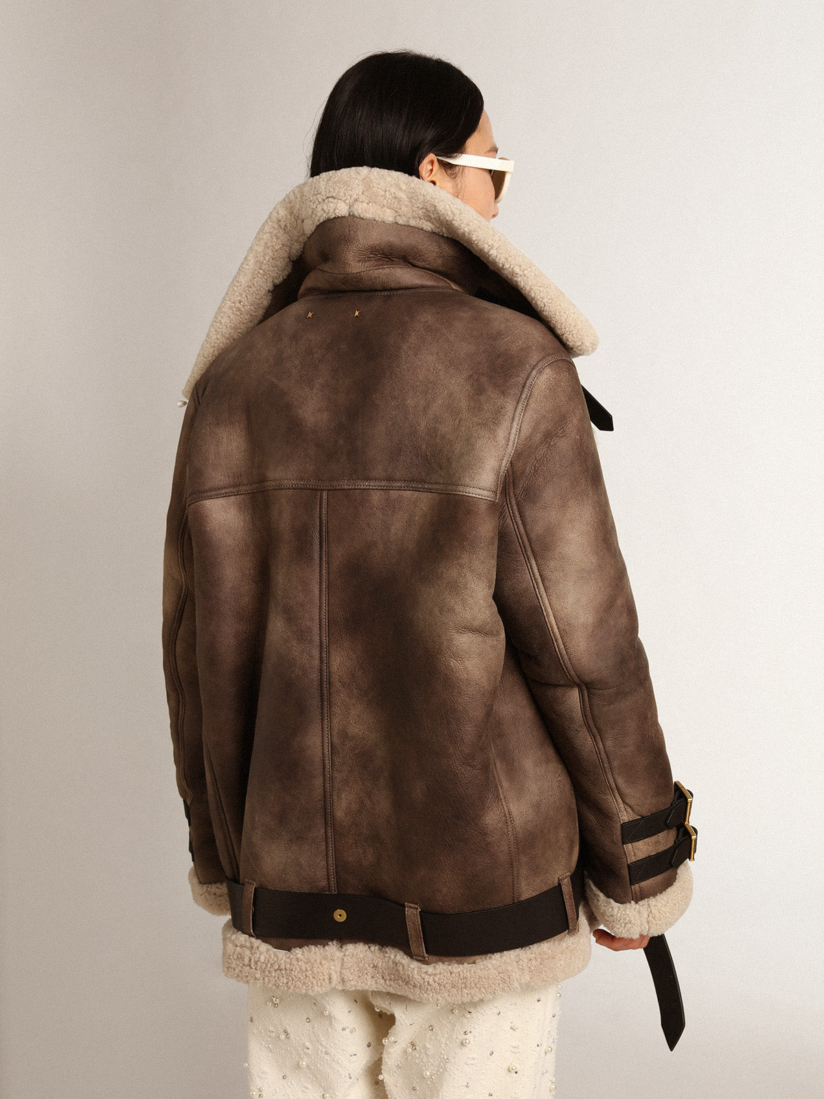 Women's leather jacket with shearling collar| Golden Goose