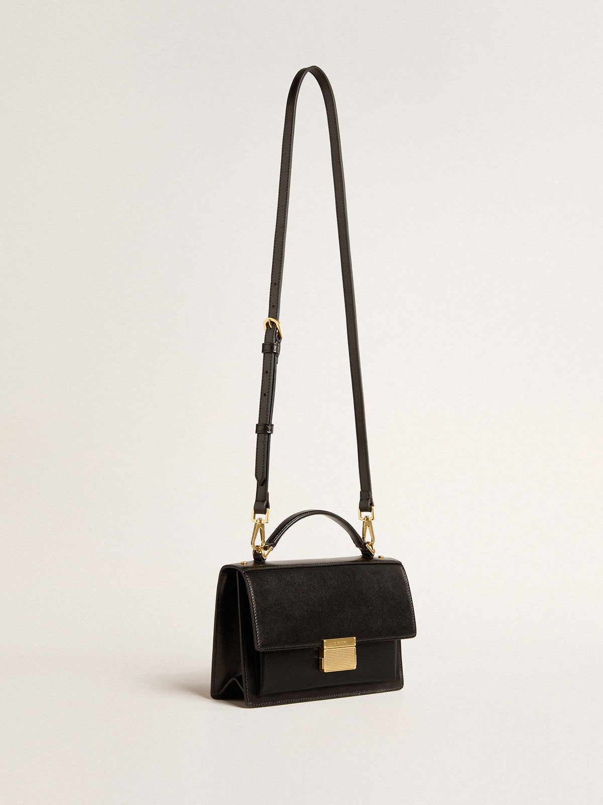 Venezia Bag in black boarded leather with gold details| Golden Goose