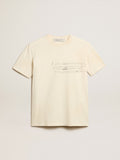 Women's cotton T-shirt in aged white with embroidered lettering| Golden Goose