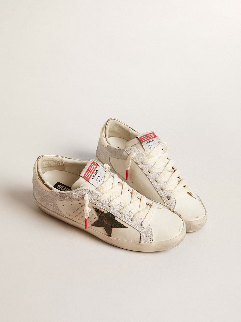 Super-Star with lizard print with green star and platinum heel tab| Golden Goose