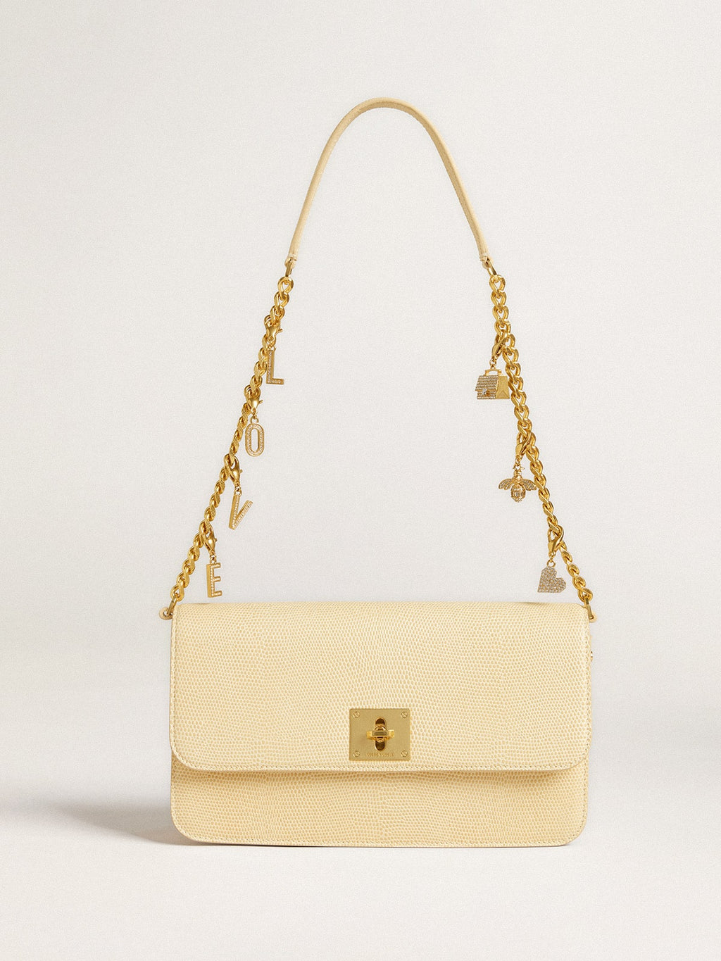 Letter V charm in gold-colored brass with crystals| Golden Goose