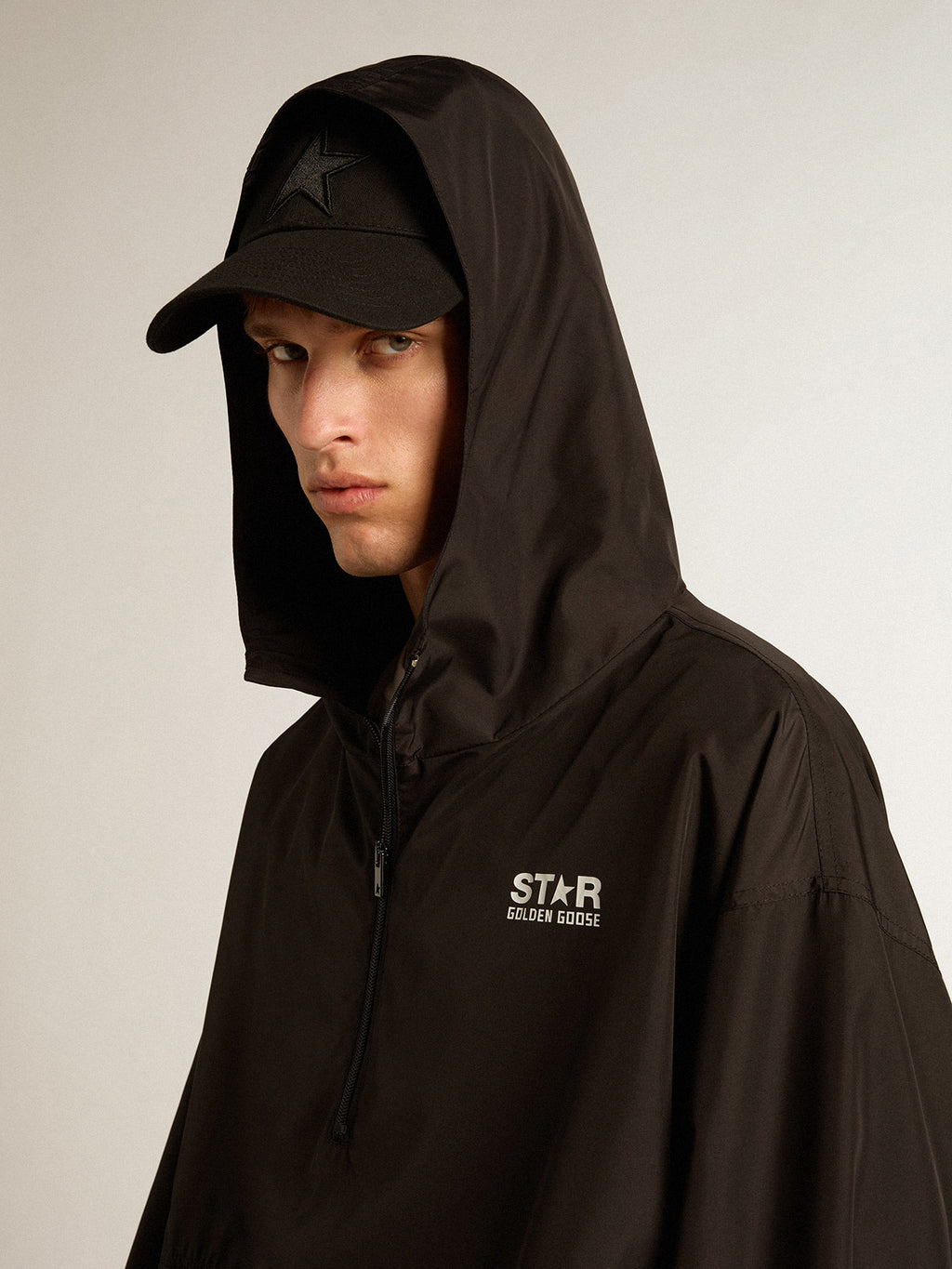 Black windbreaker with hood| Golden Goose