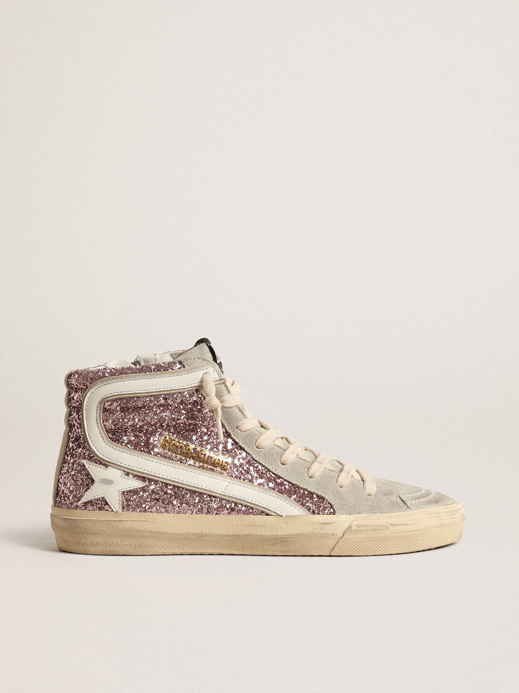 Slide in lilac glitter with white leather star and flash| Golden Goose