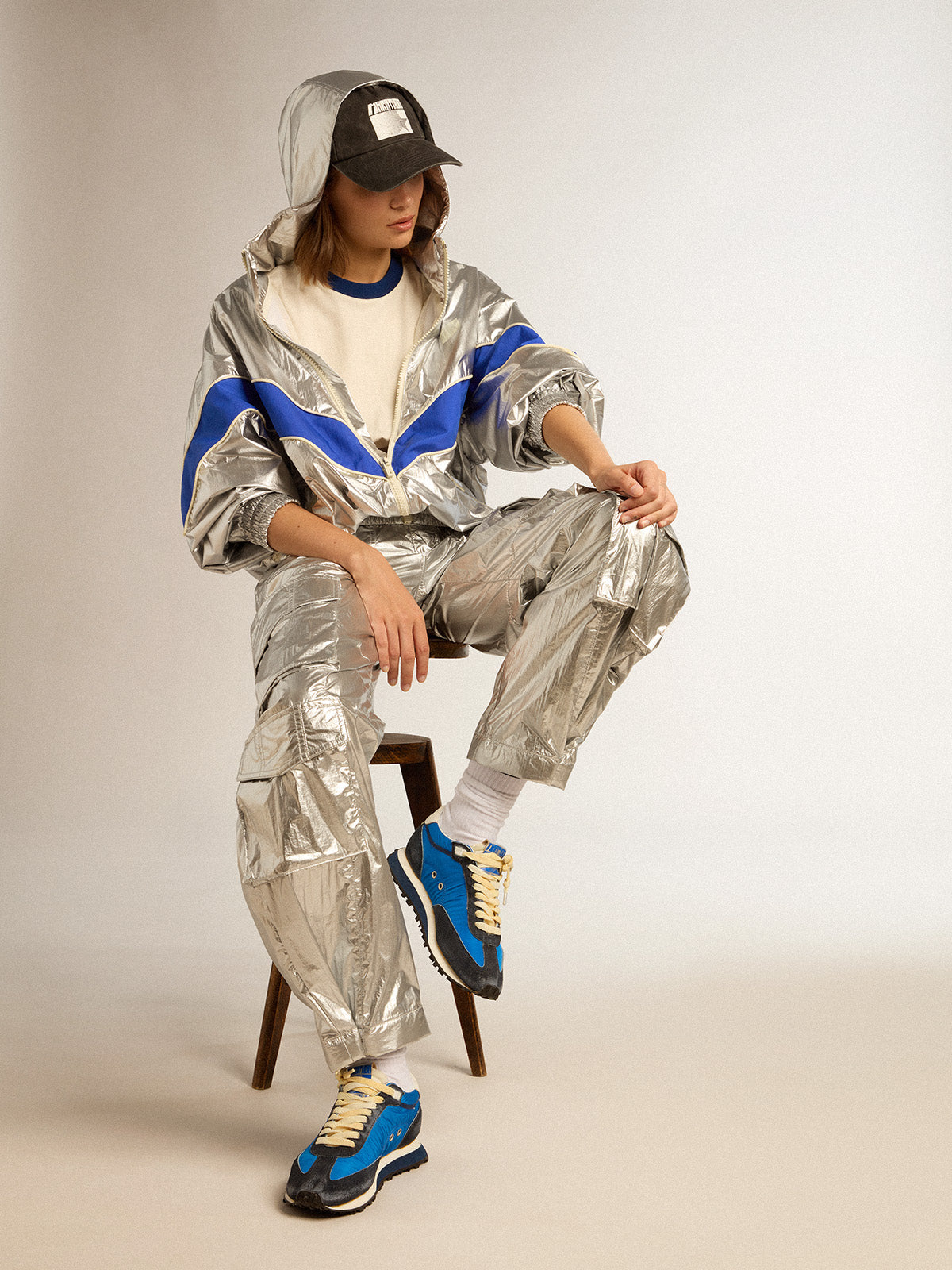 Women's cargo pants in silver technical fabric| Golden Goose