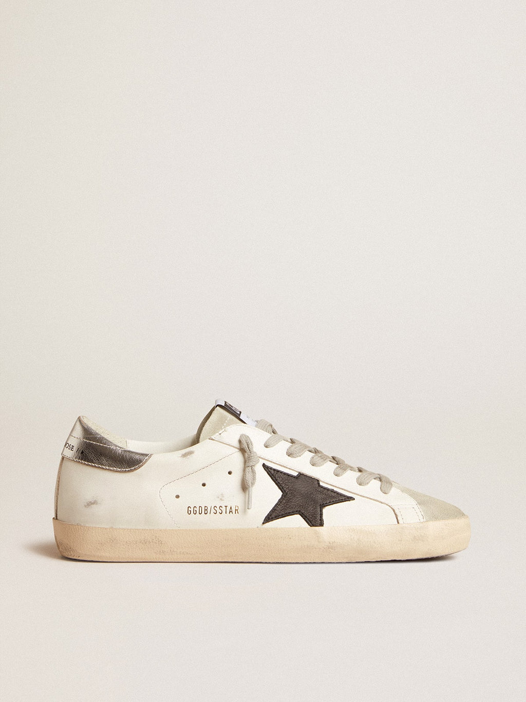 Men's Super-Star with black nubuck star and silver leather heel tab| Golden Goose