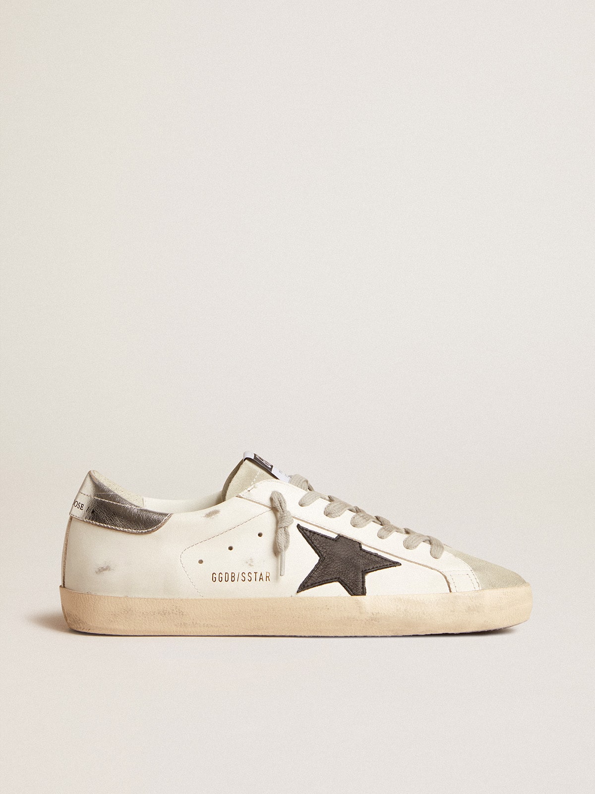 Men's Super-Star with black nubuck star and silver leather heel tab| Golden Goose