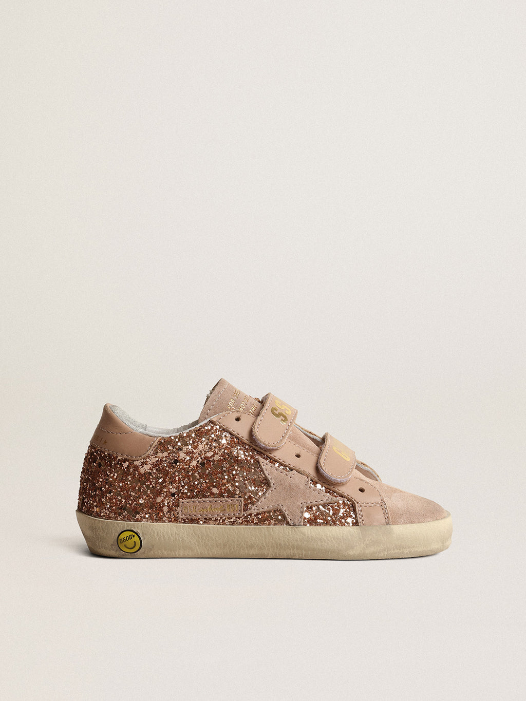 Old School Teen in peach-pink glitter with pink suede star| Golden Goose