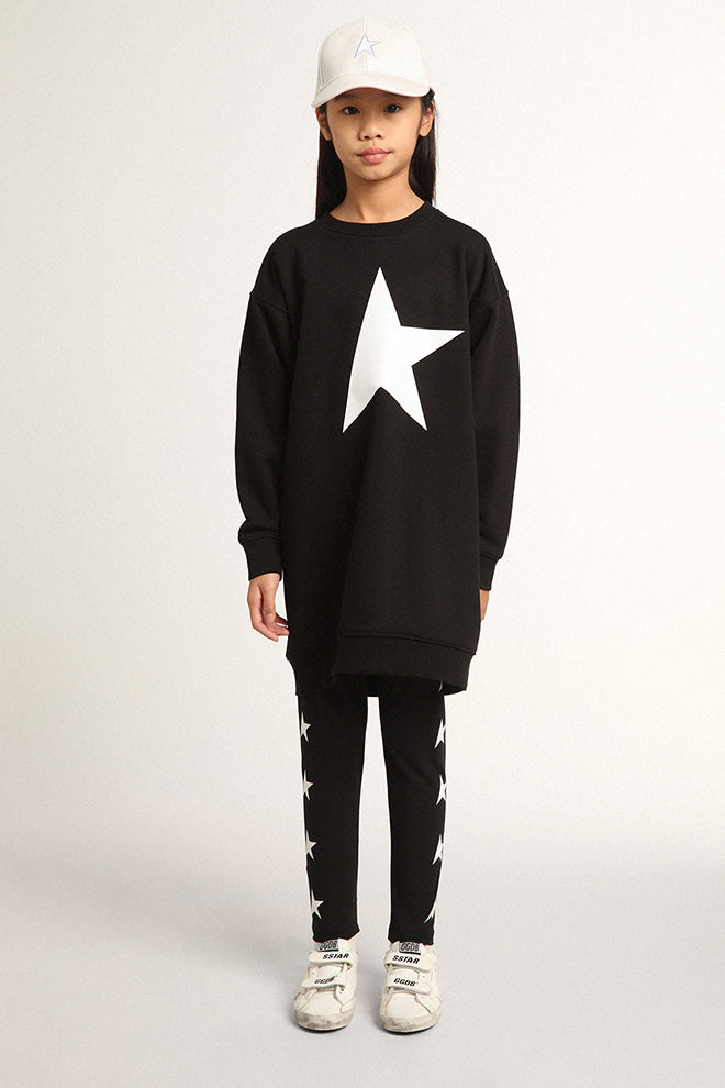 Girls' black sweatshirt dress with white star| Golden Goose