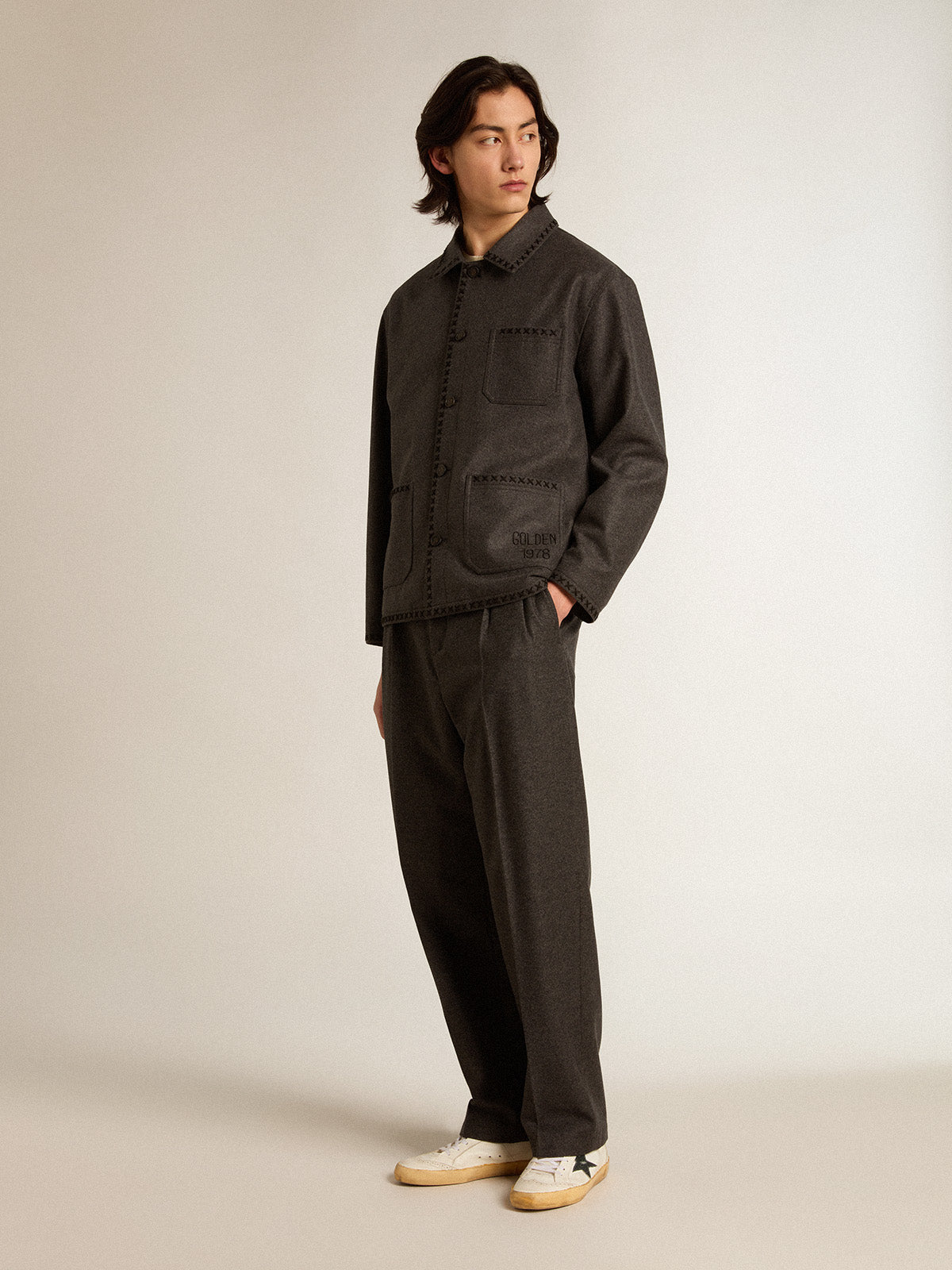 Pants in dark gray wool flannel| Golden Goose