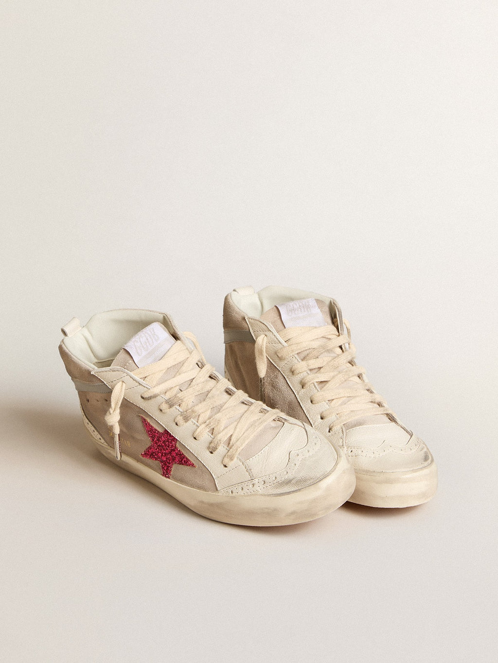 Mid Star in suede with fuchsia glitter star and gray leather flash| Golden Goose