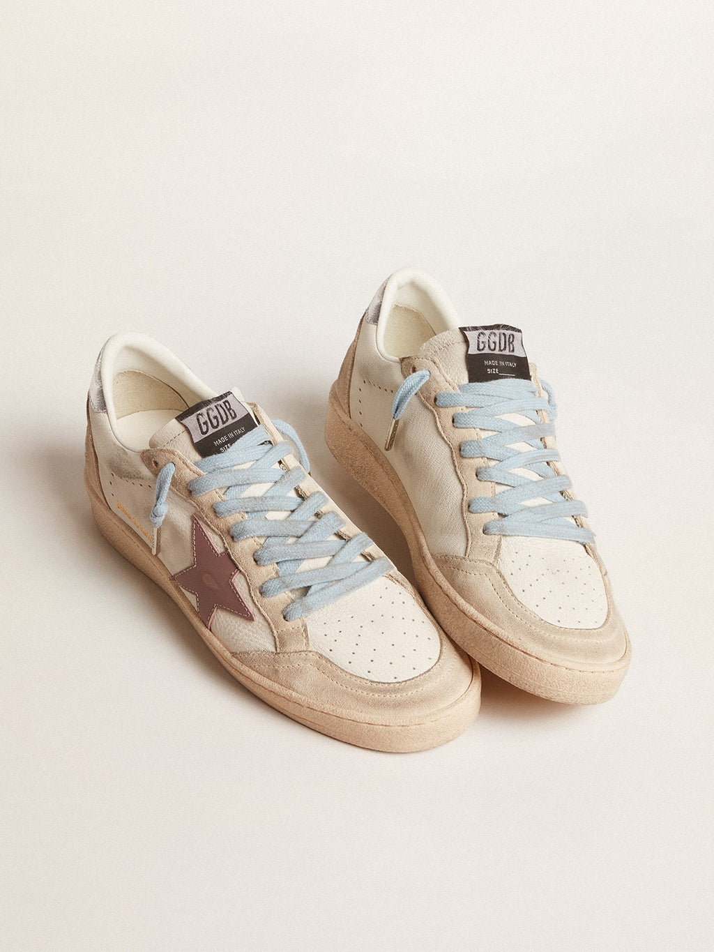 Women's Ball Star LTD in white nappa and pearl suede with mauve leather star| Golden Goose