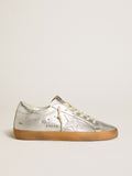 Super-Star in silver metallic leather with leather star and heel tab| Golden Goose
