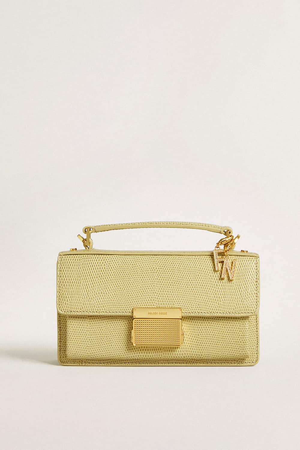Letter F charm in gold-colored brass with crystals| Golden Goose