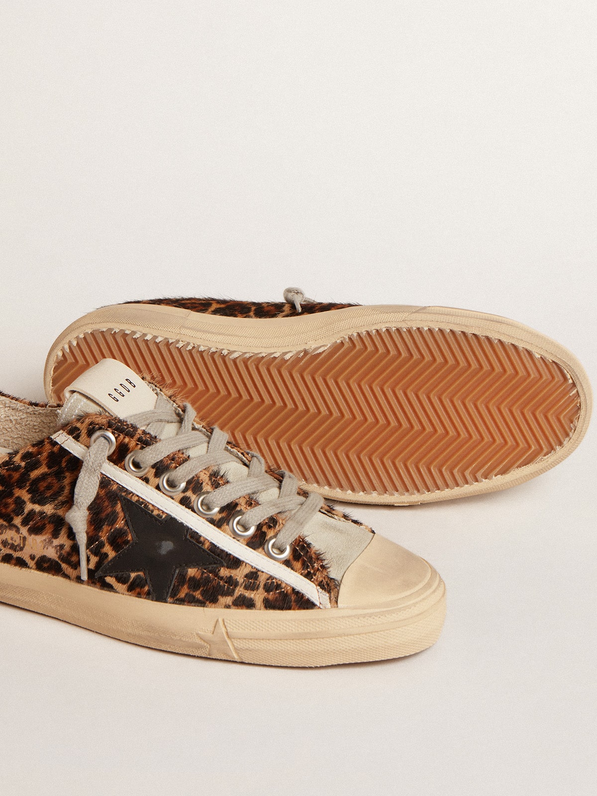 V-Star in leopard pony skin with black leather star and heel tab| Golden Goose
