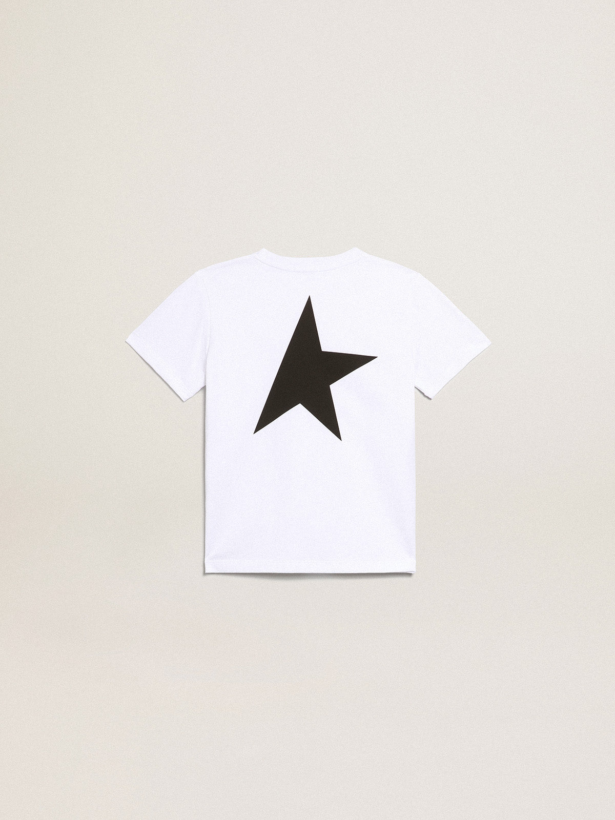 White T-shirt with contrasting black logo and star| Golden Goose