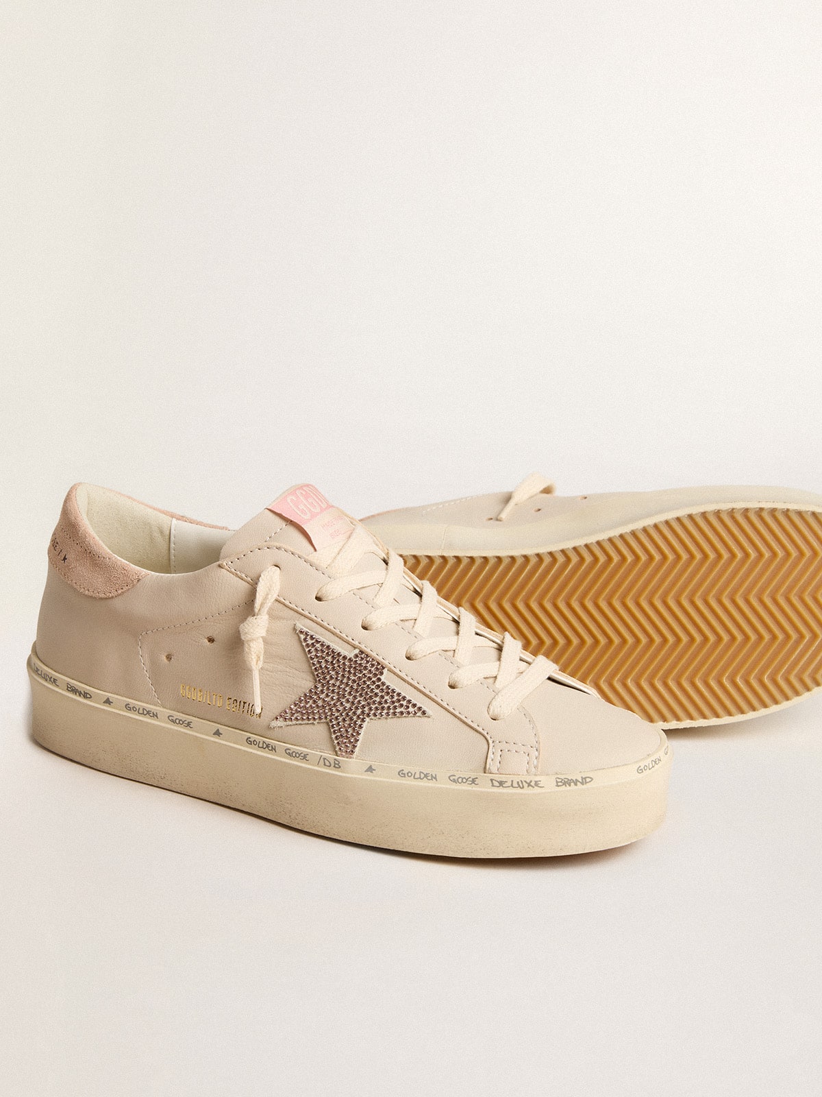 Hi Star LTD in nappa with suede star and pink Swarovski crystals| Golden Goose