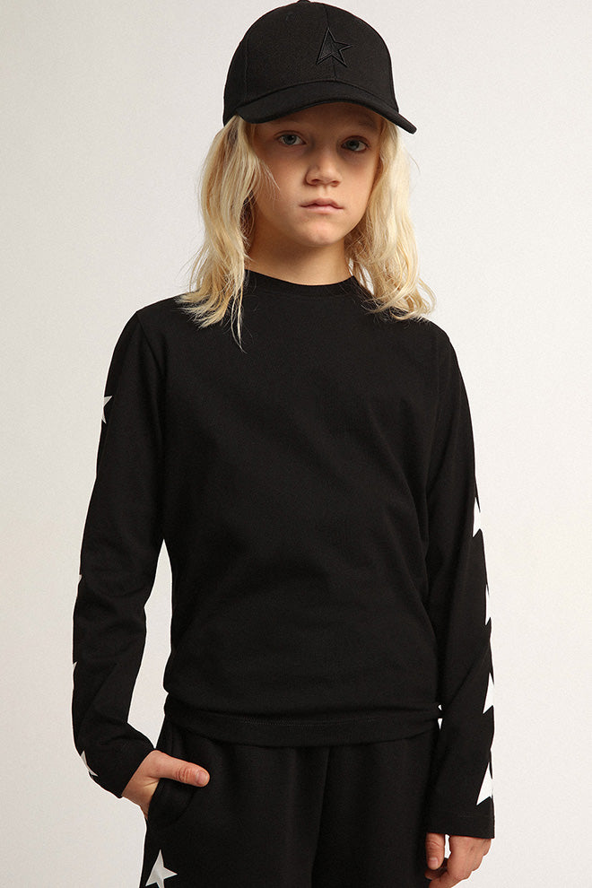 Boys' black sweatshirt with contrasting white stars| Golden Goose