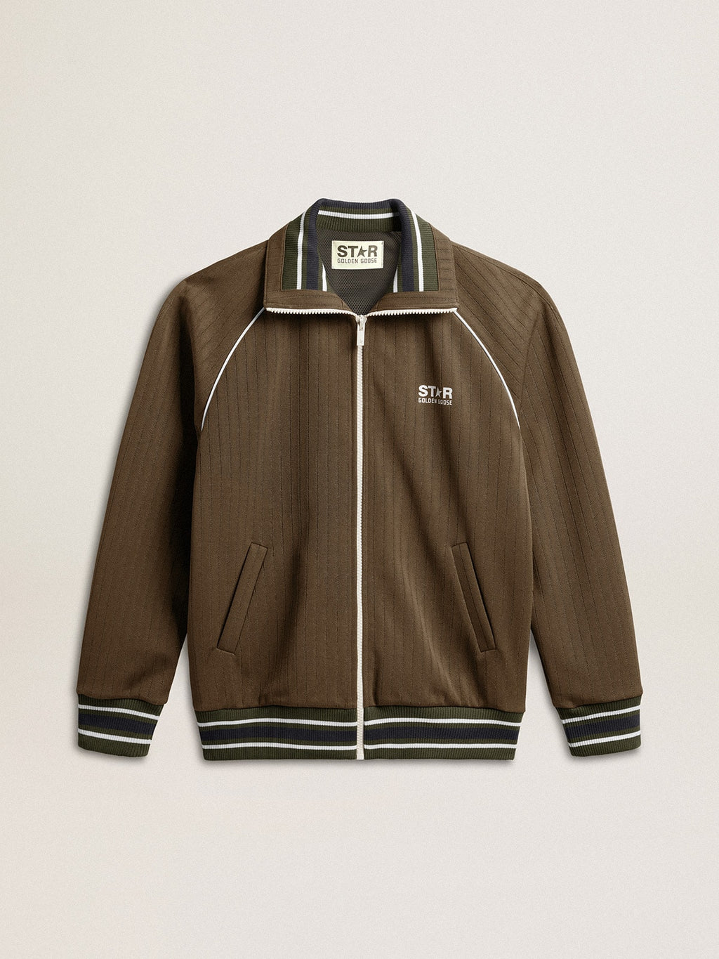 Men's military green zipped sweatshirt with white logo| Golden Goose
