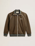 Men's military green zipped sweatshirt with white logo| Golden Goose