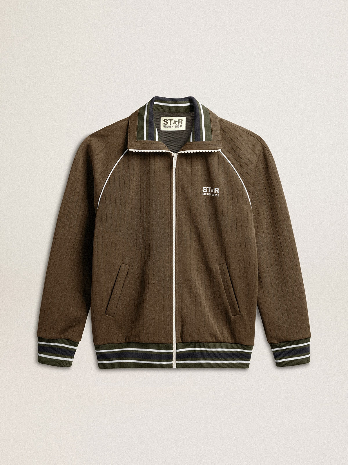 Men's military green zipped sweatshirt with white logo| Golden Goose