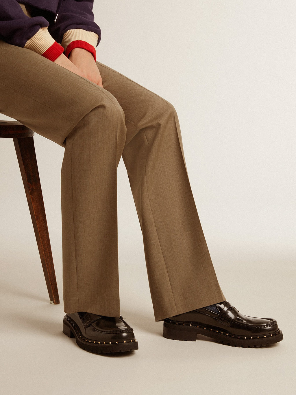 Women's chunky loafers in studded black leather| Golden Goose